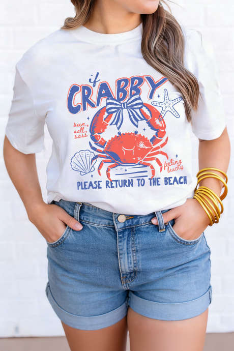 White Coquette Crabby Vacation Graphic Tee