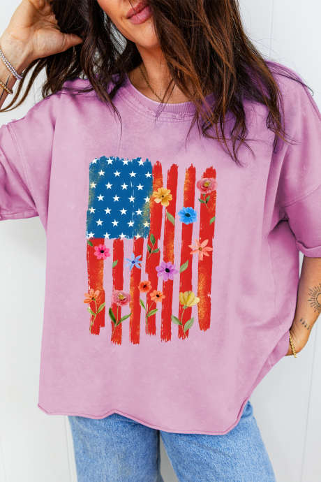 Bavlněné tričko s květinovým potiskem americké vlajky Lavendula LC25231863-P908