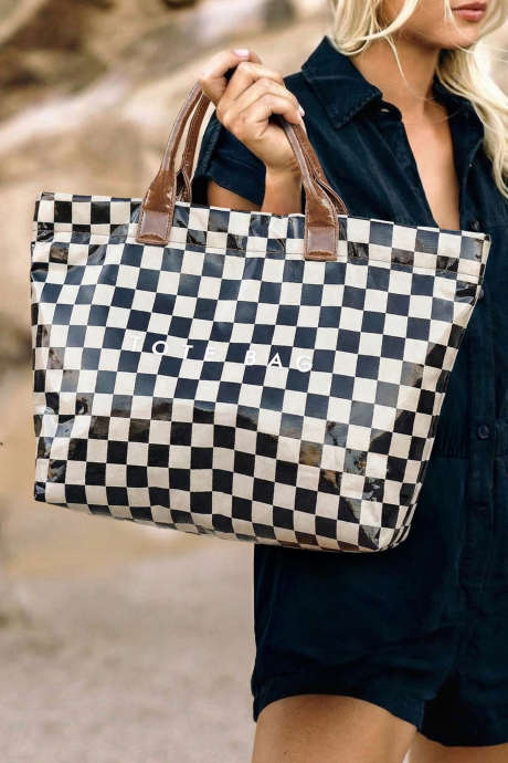 Farge svart rutete glanset PU-skinnveske