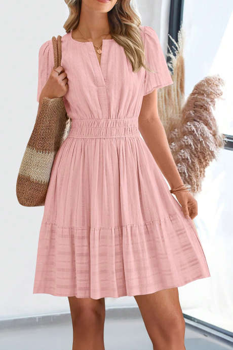 Gossamer Rosa Ensfarget Teksturert Cinch Waist Utsvingt Minikjole