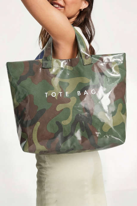 Jungelgrønn kamuflasje, glanset PU-skinnveske