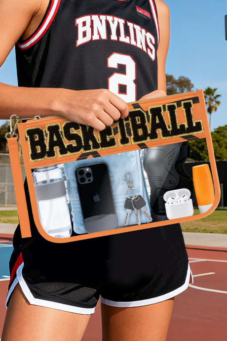 Jurassic Gold BASKETBALL Chenille bokstavlapp Kampdag Stadion Klar PVC kosmetikkveske