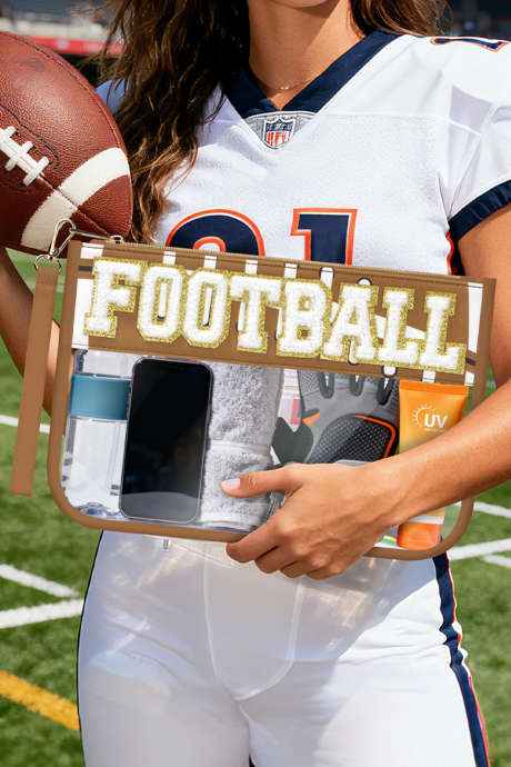 Brun BASEBALL Chenille bokstavlapp kampdag stadion gjennomsiktig PVC-sminkeveske