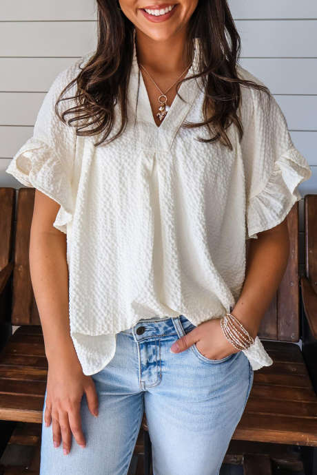 White Daytime Dreamer Ruffle Top