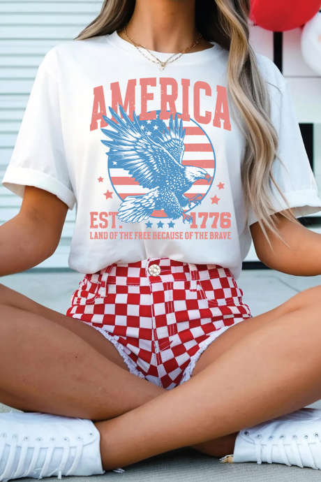 Witte vintage AMERICAN Eagle bedrukte vrijheids- en patriottische T-shirt