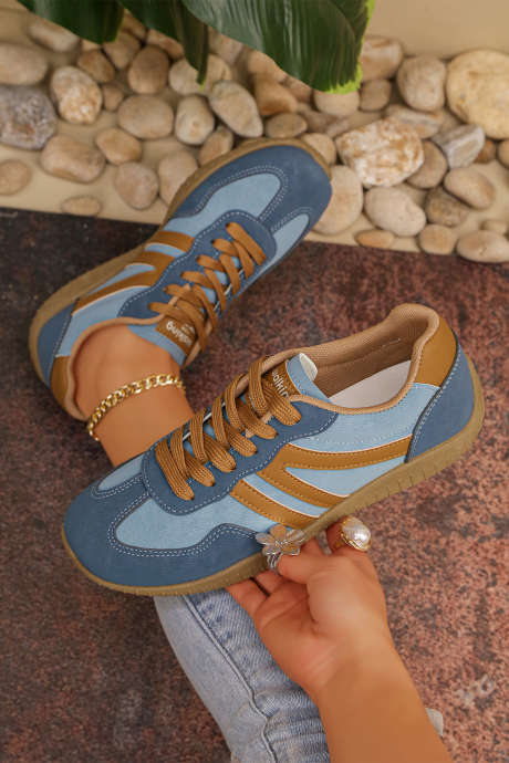 Chaussures à lacets Ashleigh Blue en cuir végétalien rétro avec détails athlétiques BH024286-P604