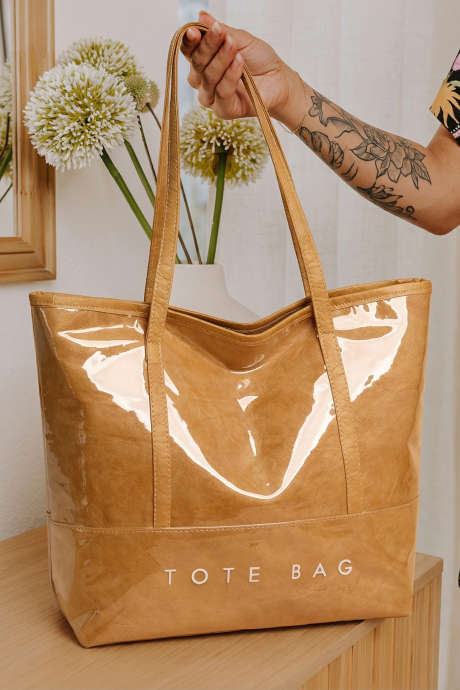 Vanntett PVC-veske med kamelfarget retro-trykk