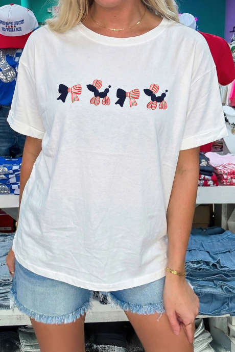 White American Coquette Embroidered Dog Casual T Shirt LC25231981-101