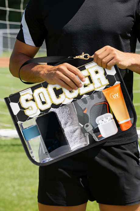 Farge svart FOTBALL Chenille bokstavlapp Kampdag Stadion Klar PVC kosmetikkveske