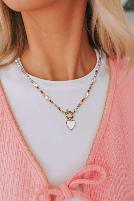 Gull Toggle Heart Charm Fargerik Perlekjede