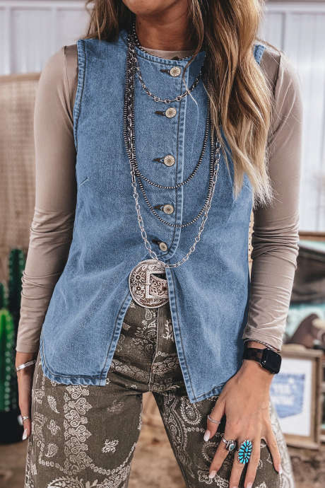 Myosotis Denimvest med knapper og splitt foran LC790248-P1204