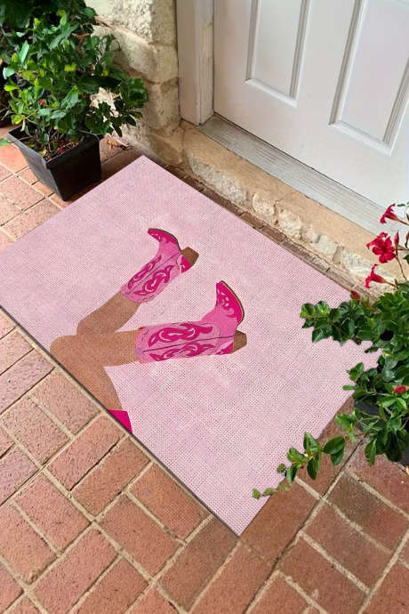 Absorberende badematte med knallrosa cowgirl-støvler