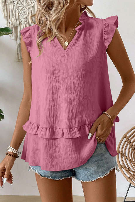 Desert Rose Notched V Neck Ruffle Detail Tank Top LC25613548-P1910