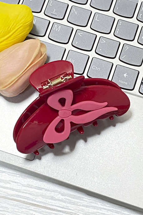 Red Dahlia Contrast Bow Detail Lightweight Plastic Hair Claw Clip BH043738-P403