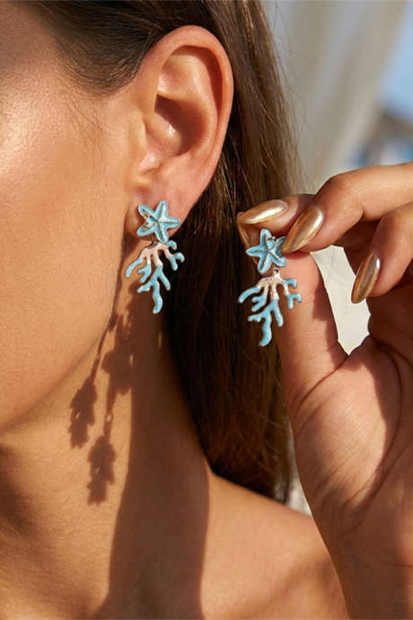 Světle modré náušnice s oceánskou hvězdicí a korály BH014855-P4