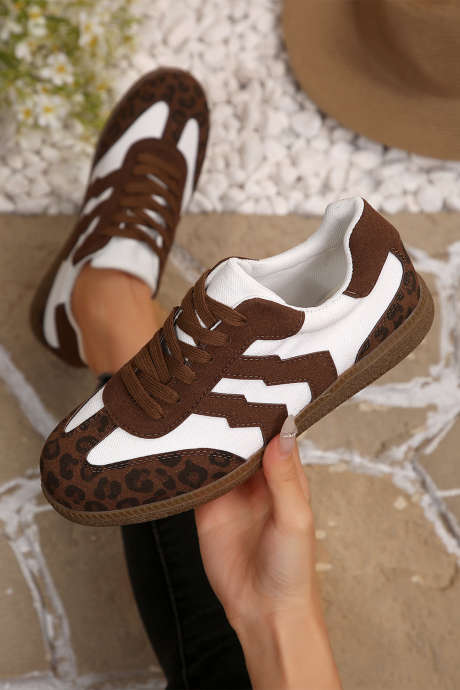 Kávové tenisky s leopardím vzorem a barevnými bloky v patchworku s umělým semišem BH024289-P1017