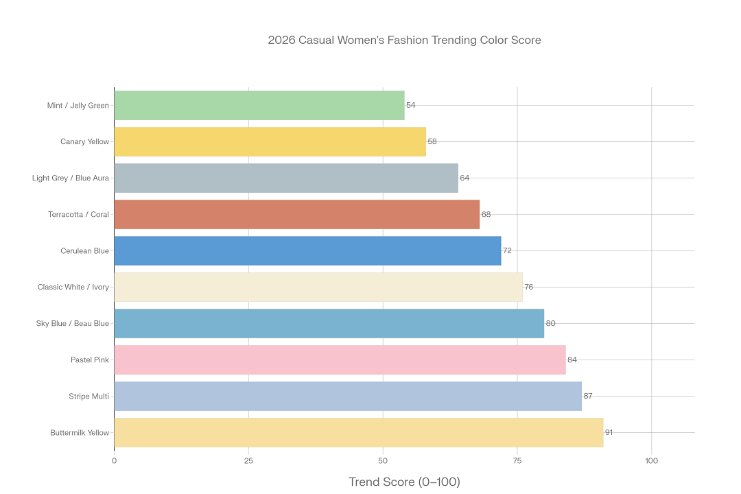 Trends in casual damesmode voor 2026: Kleurenscore