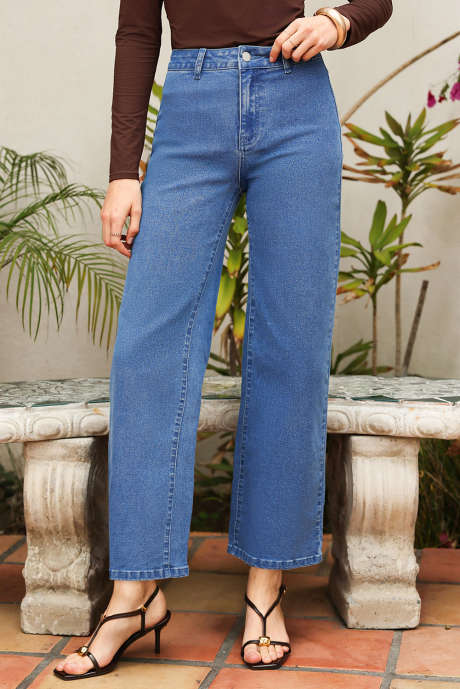 Modré jednobarevné džíny Ashleigh s vysokým pasem a rovnými nohavicemi LC7875462-P604