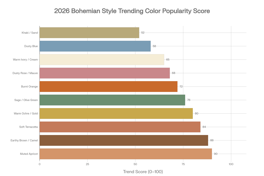 Popularitetspoeng for trendfarger i bohemsk stil i 2026