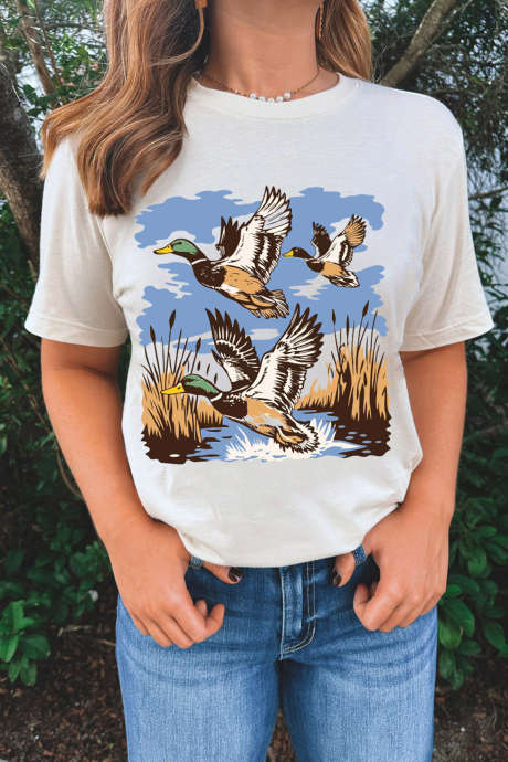 Bílé tričko s potiskem divoké kachny Nature Estetic LC25232030-1