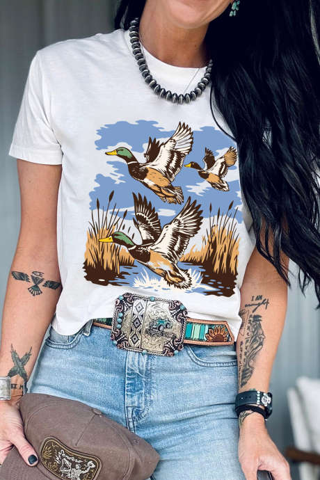 Tricou estetic cu imprimeu de rață sălbatică albă