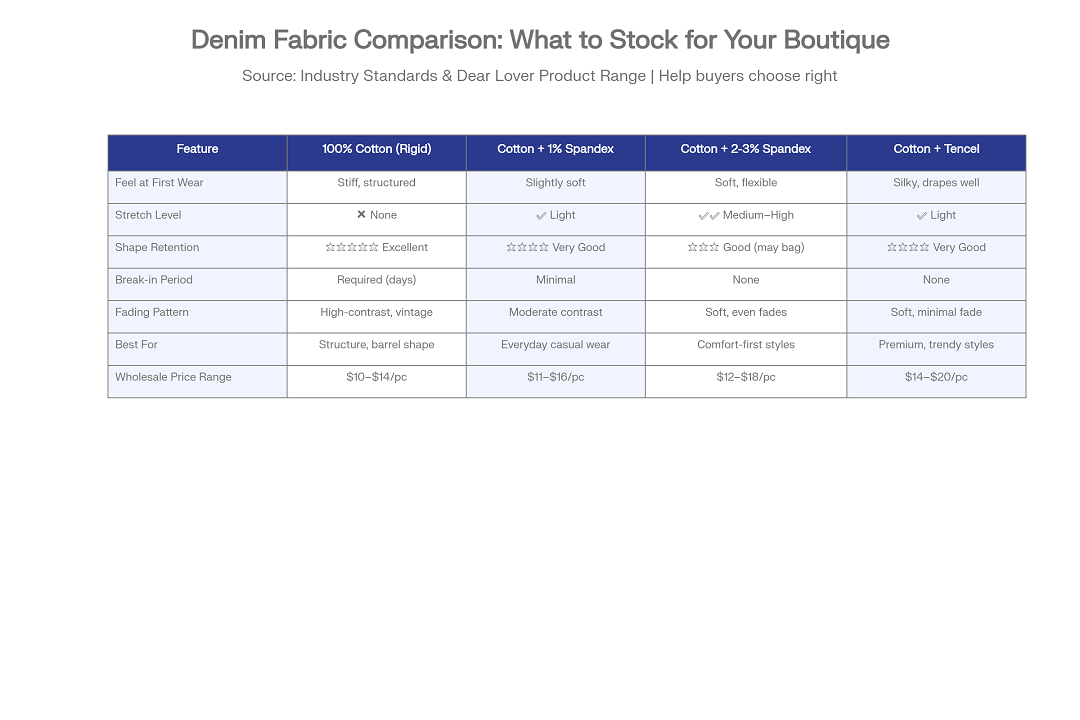 Sammenligning av denimstoffer: Hva du bør ha på lager til butikken din
