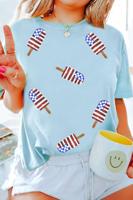 Light Blue Patriotic Sequin Popsicle T Shirt