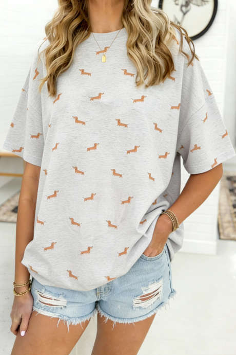 Gray Dachshund Oversized T Shirt