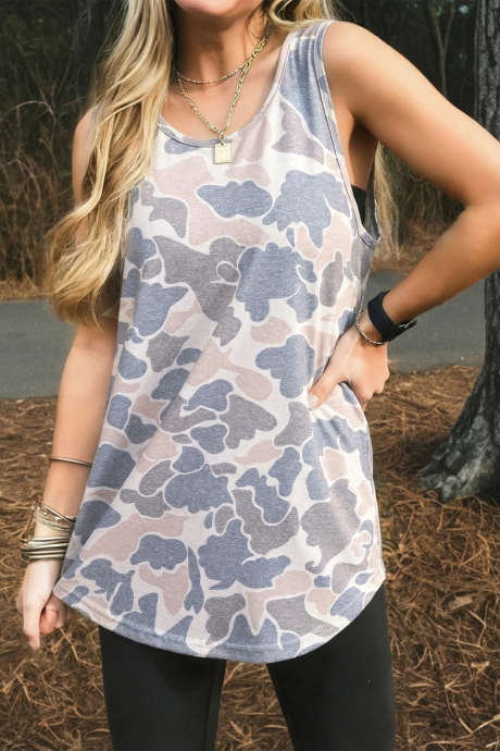 Multicolour Retro Camouflage Print Oversize Tank Top
