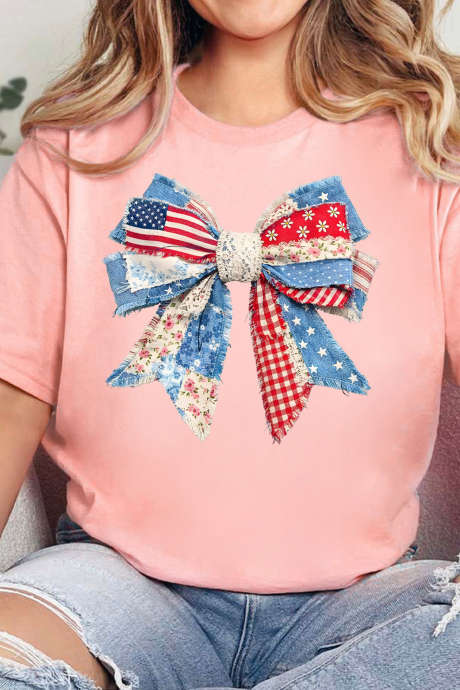 Rosa patriotisk sløyfetrykk dame-T-skjorte