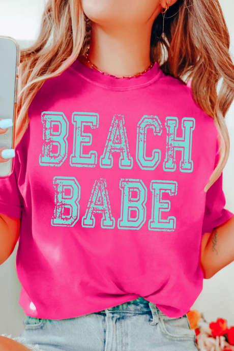 Roserød BEACH BABE Grafisk Avslappet T-skjorte