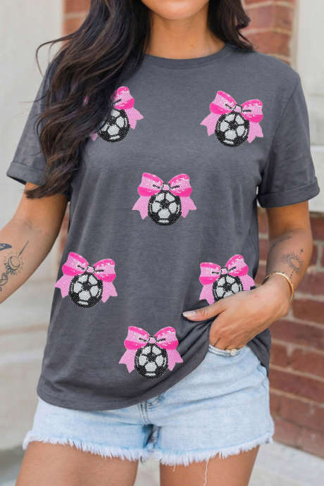 Grå T-skjorte med paljettsløyfe for fotballkamp