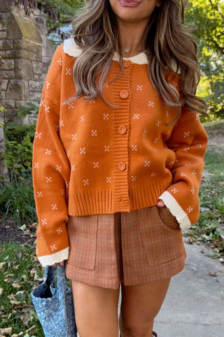Ζακέτα με κολοκύθα Russet Orange και σχέδιο πορτοκαλί