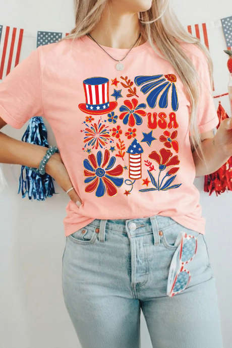 Rosa USA Independent Day-t-skjorte med grafikk for feiring