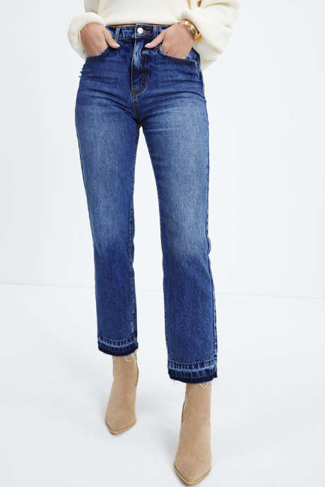 Mørkeblå, barberet vask med rå fald og cropped jeans LC7874260-P5