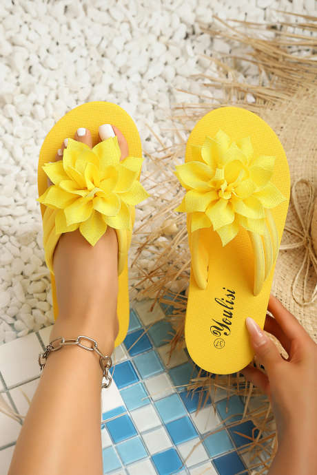 Yellow Delicate Flower Beach Vacation Flip Flops BH024373-P7