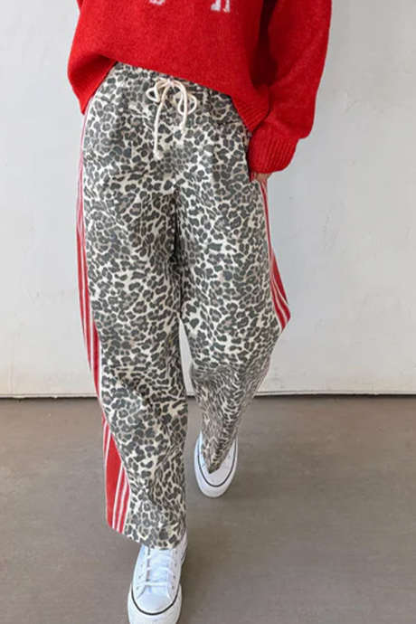 Brown Leopard Camouflage Patchwork Ankle-Length Casual Pants