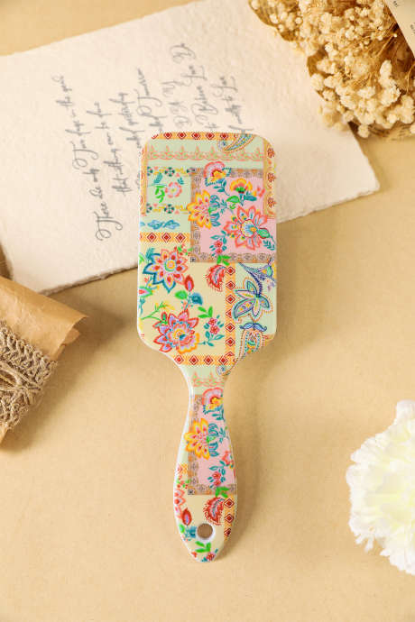 Aprikos Boho Blomsterprint Stor Detangle Hårbørste