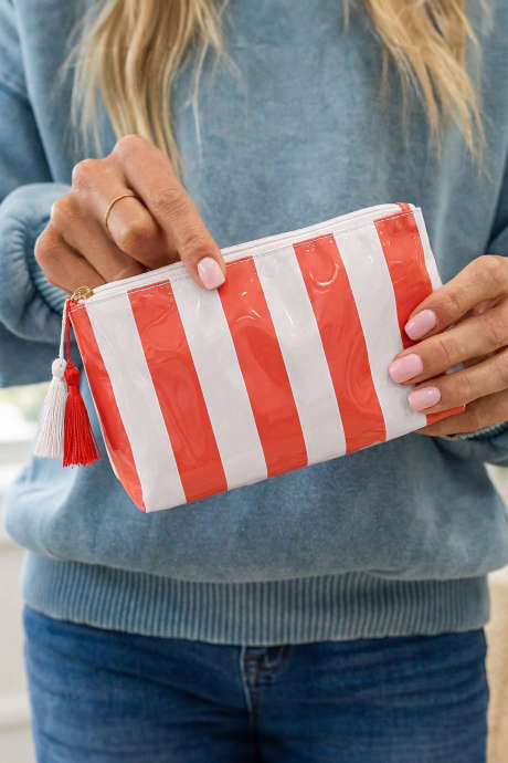 Gulrotstripete vinyl vanntett dusk glidelås sminkeveske