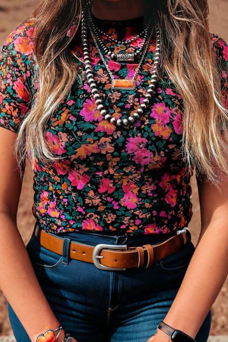 Rose Plus Size Blomsternett Kortermet Topp