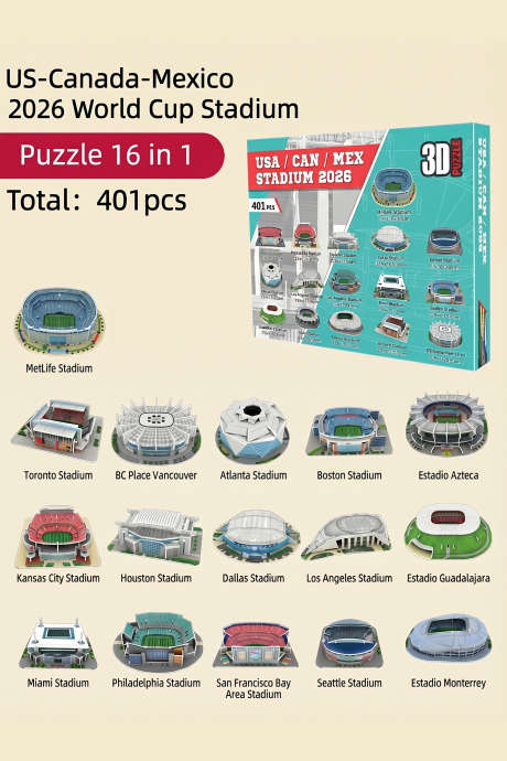 Hvitt 16-i-1 USA-Canada-Mexico VM 3D-puslespill stadionsett