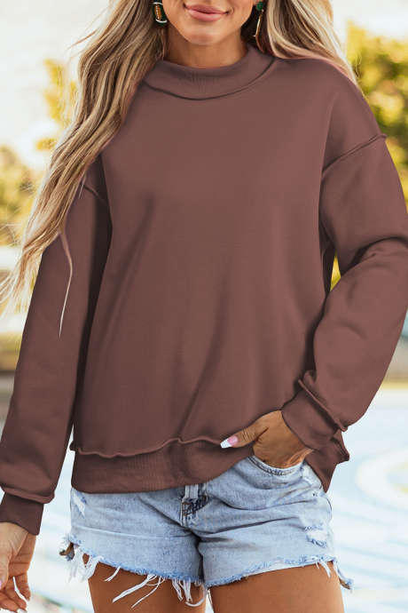 Kaffefarget Oversized Sweatshirt med Drop Shoulder og Vendbar Høyhals