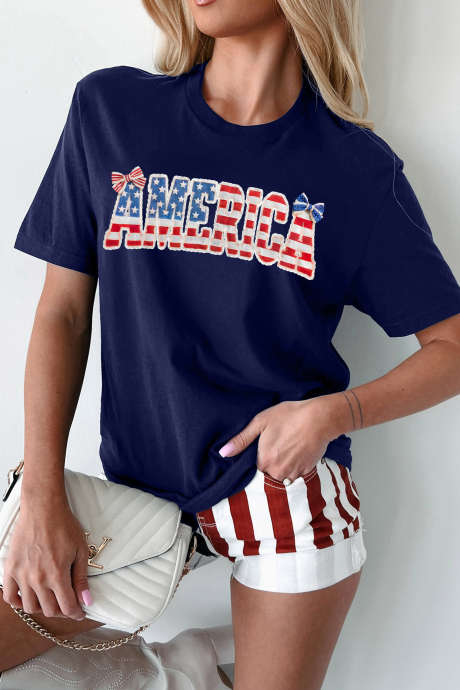 Μπλε μπλουζάκι Coquette AMERICA με στάμπα και χαλαρή γραμμή