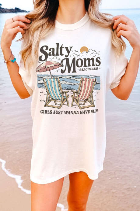 White Salty Moms Beach Day Graphic Cotton Tunic Tee