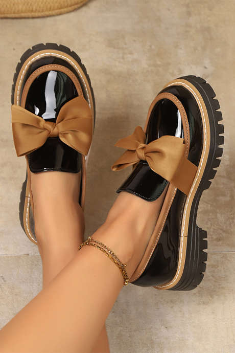Color black Bowknot Platform Loafers with Slip-On Design and TPR Sole BH02304-P202