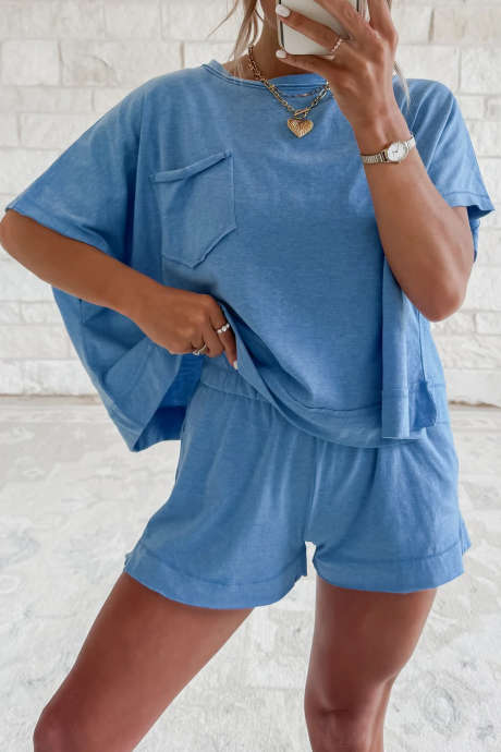 Sky Blue Anything Goes Casual Biker Short Set