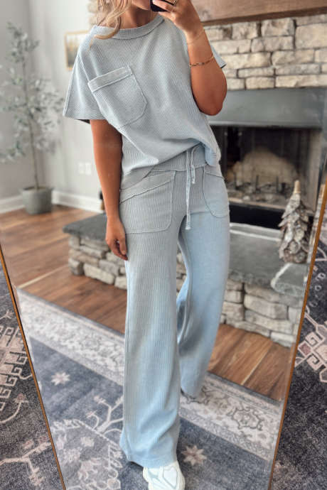 Myosotis Råsømdetalj Teksturert T-skjorte med snøring i bukser