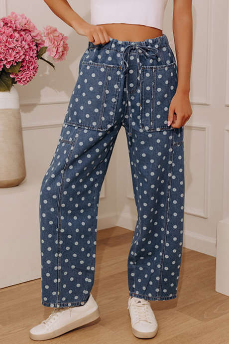Blue The Molly Midrise Polka Dot Barrel Leg Jean