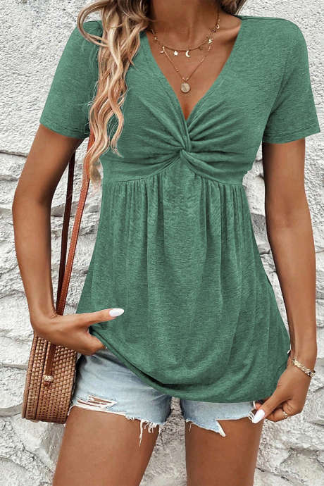 Camicetta a maniche corte con scollo a V e nodo a torsione Green Bay LC25133480-P3109
