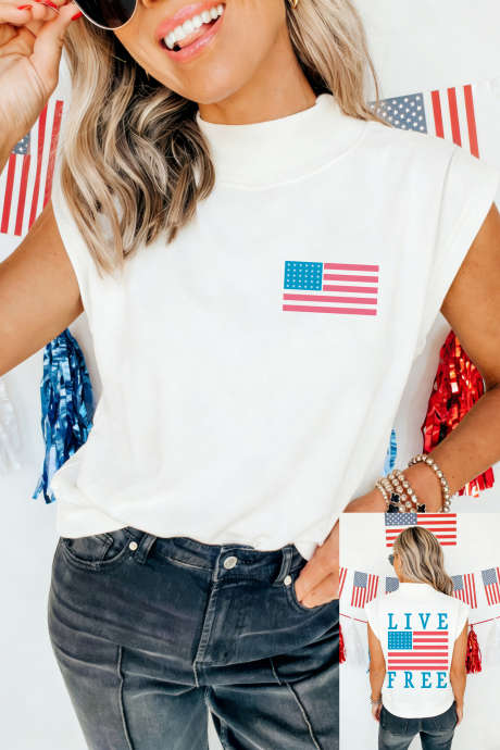 White American Flag LIVE FREE Double Side Printed High Neck Top LC25138068-P1